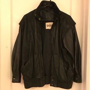 Black Vintage Leather Jacket, S